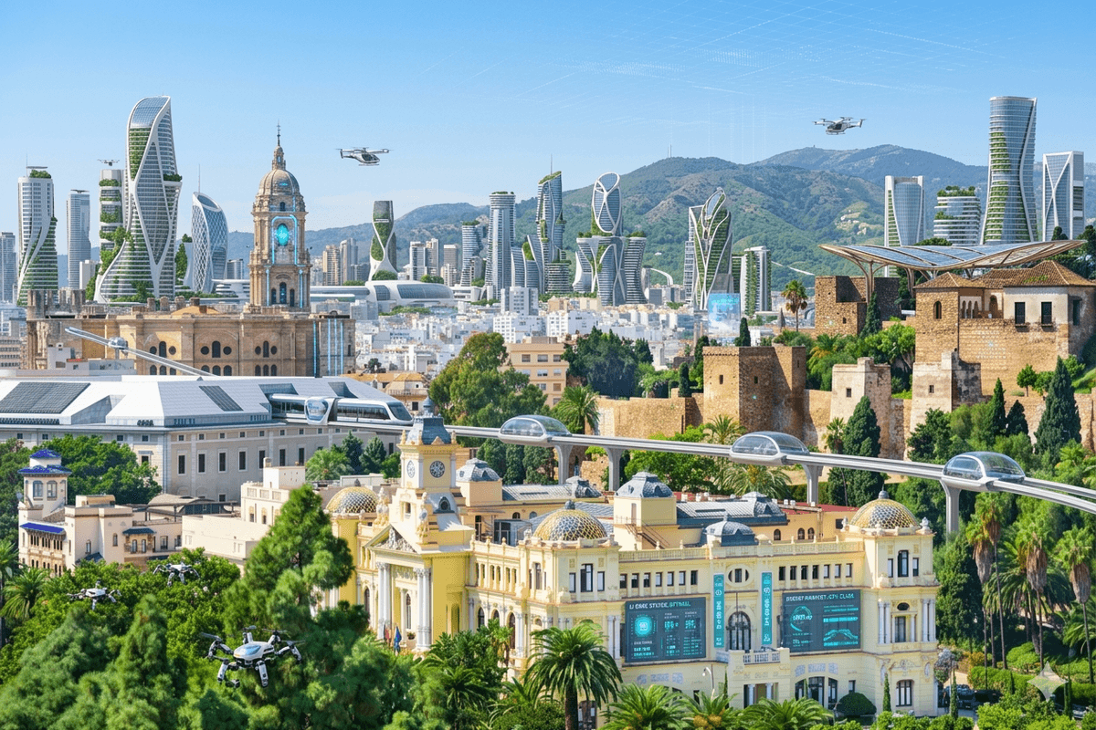 Visión futurista de Málaga como ciudad inteligente con IA